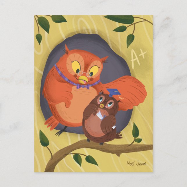 Graduation Cute Owl Blue Hat Blank Postcard (Front)