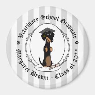 Graduation Dachshund (black & tan) - Cute dog Magnet