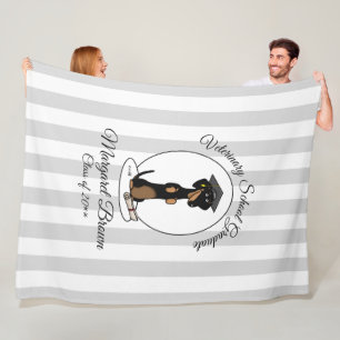 Graduation Dachshund Dog (black & tan) Cute Fleece Blanket