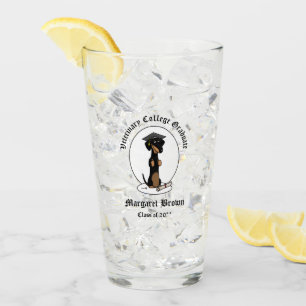 Graduation Dachshund Dog (black & tan) Cute Glass