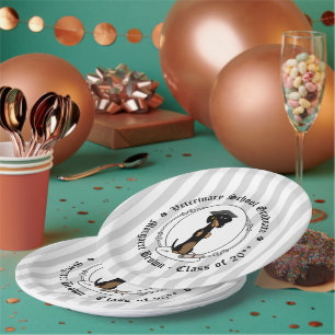 Graduation Dachshund Dog (black & tan) Cute Paper Plate