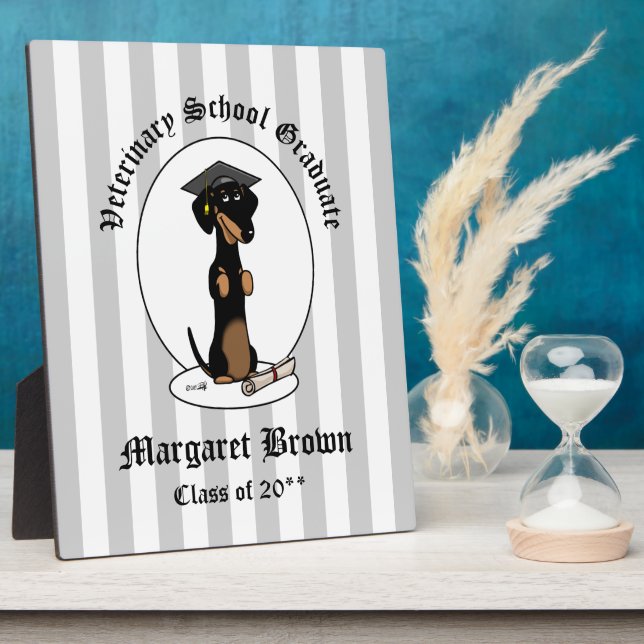 Graduation Dachshund Dog (black & tan) Cute Plaque (Side)