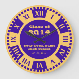 Graduation Date Countdown Purple and Gold Varsity Large Clock