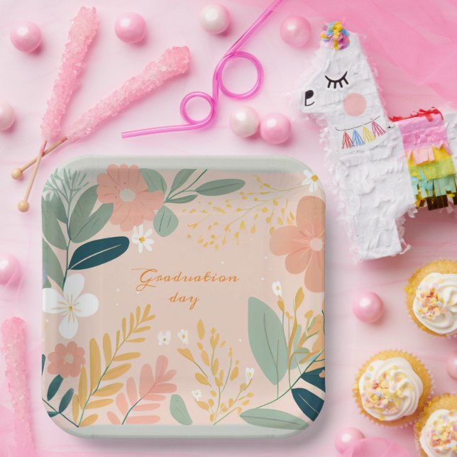 Graduation Day,  Flower  Floral Bouquet Paper Plate (Party)