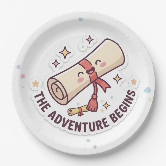 Graduation Design - "The Adventure Begins"  Paper Plate (Front)