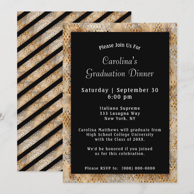 Graduation Dinner Black Graduation Invitation (Front/Back)