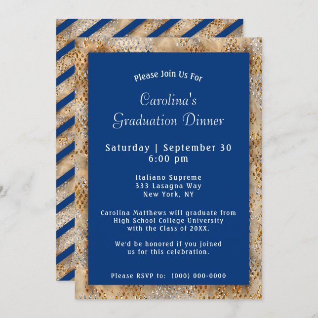 Graduation Dinner Blue Graduation Invitation (Front/Back)