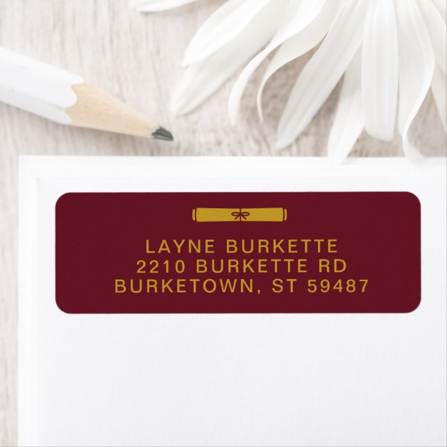 Graduation Diploma Maroon & Gold Return Address Label (Insitu)
