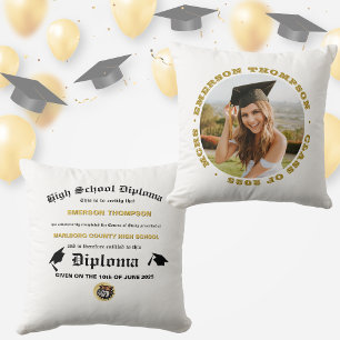 Graduation Diploma Photo Black and Gold Custom Cushion