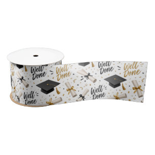 Graduation Diplomas and Caps with Well Done Text Satin Ribbon