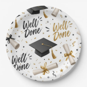 Graduation Diplomas, Caps with Well Done Text Paper Plate
