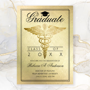 Graduation Doctor Caduceus Gold Grad Cap Announcement