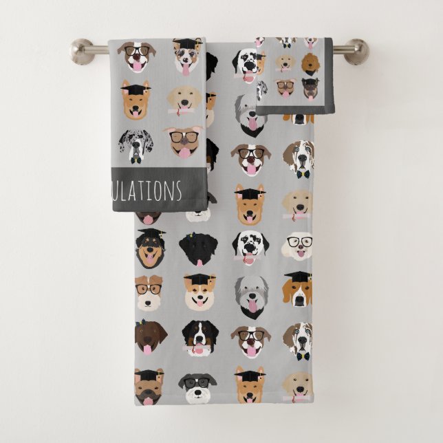 Graduation Dog Face Bath Towel Set (Insitu)
