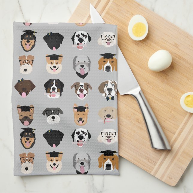 Graduation Dog Face Tea Towel (Quarter Fold)