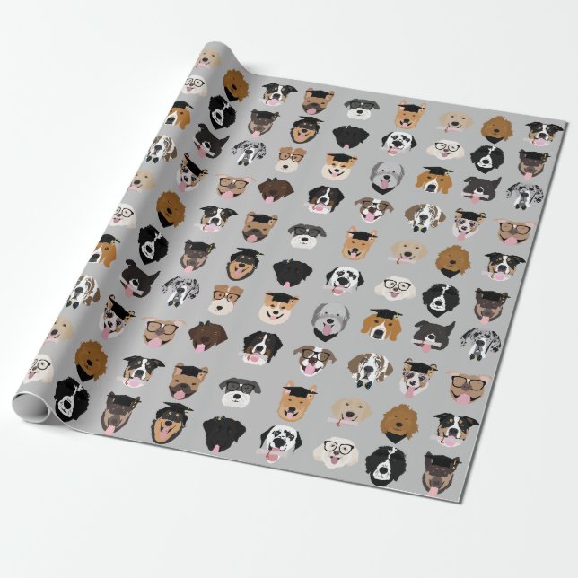 Graduation Dog Face Wrapping Paper (Unrolled)