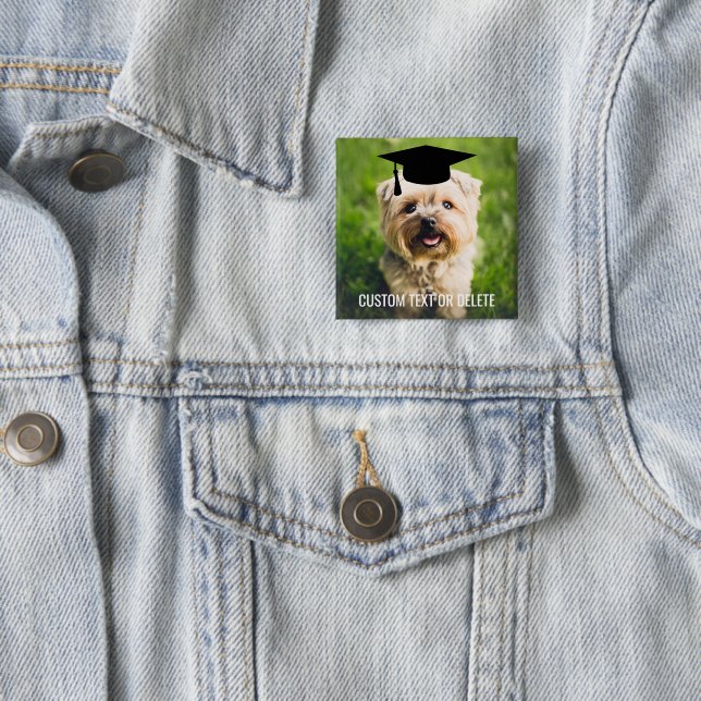 Graduation Dog Wearing Grad Cap Custom Photo Text 15 Cm Square Badge (In Situ)
