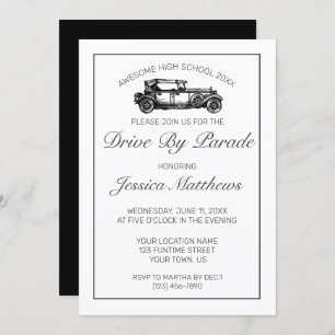 Graduation Drive By Parade Modern Minimalist White Invitation