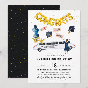Graduation Drive By Parade Party White Limo Invitation