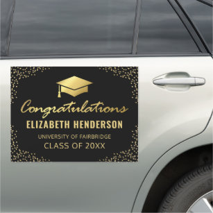 Graduation Elegant Black Gold Parade Car Magnet