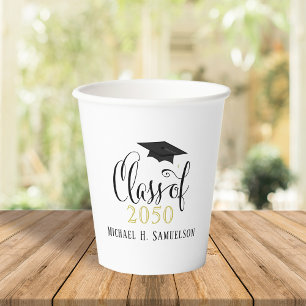 Graduation Elegant Classic Mortarboard Script Paper Cups