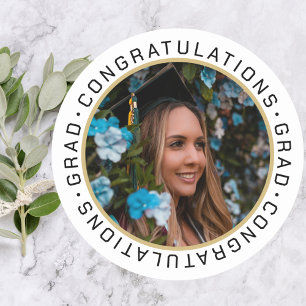Graduation Elegant Gold Black Custom Photo Classic Round Sticker