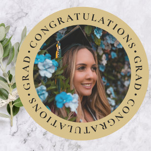 Graduation Elegant Gold Black Custom Photo Classic Round Sticker