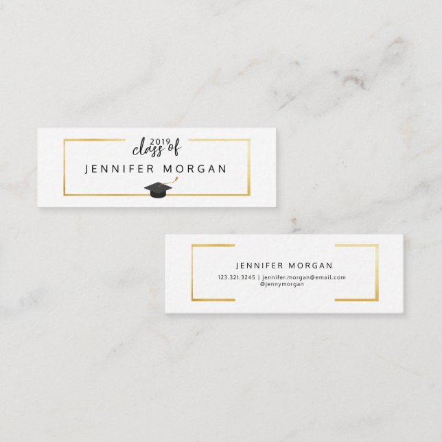 Graduation Elegant Gold Border Name Card (Front/Back)