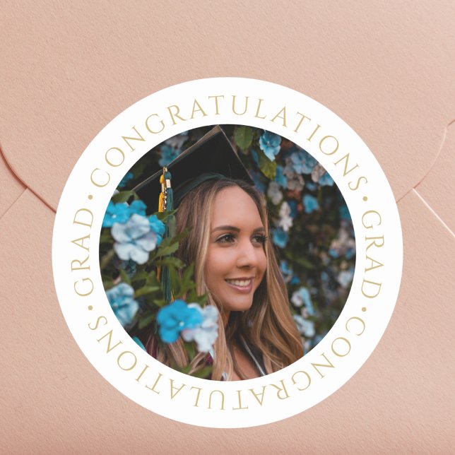 Graduation Elegant Gold Custom Photo Classic Round Sticker (Creator Uploaded)