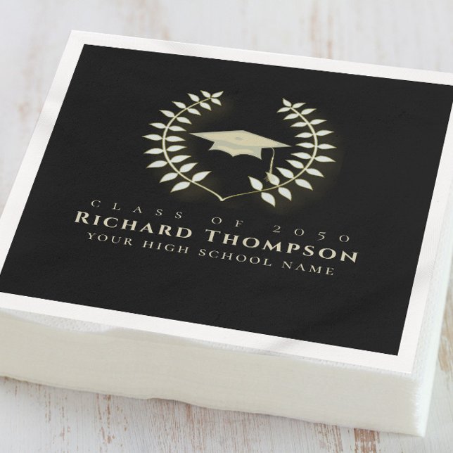 Graduation Elegant Gold Laurel Leaves Mortar Board Napkin (Creator Uploaded)