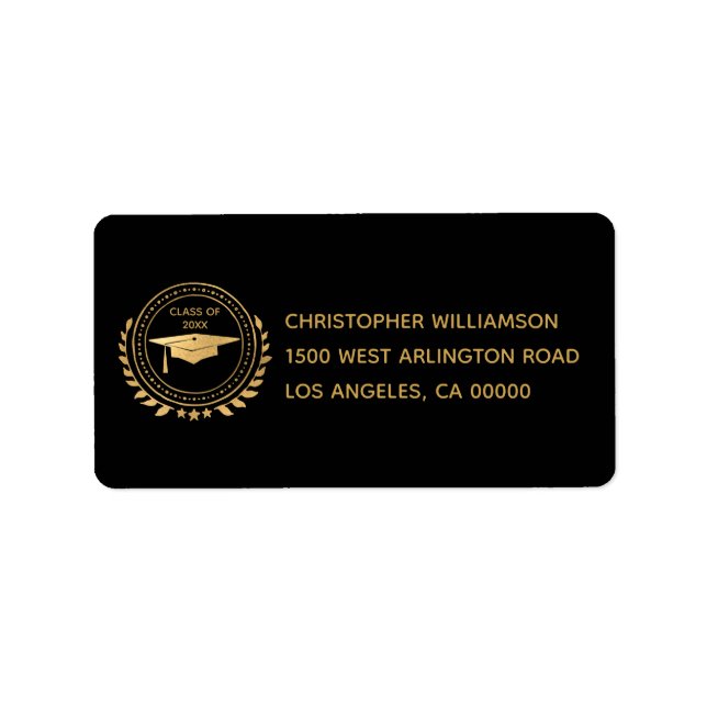 Graduation Elegant Gold Red Class of Emblem Label (Front)