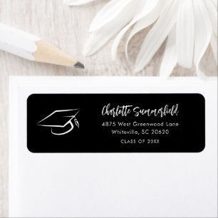 Graduation Elegant Grad Cap Script Return Address Label