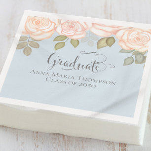 Graduation Elegant Minimalist Floral Light Blue  Napkin