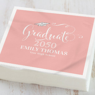 Graduation Elegant Minimalist Mortarboard Peach Napkin