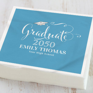 Graduation Elegant Minimalist Script Modern Teal Napkin