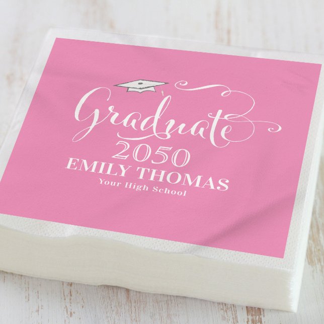 Graduation Elegant Mortarboard MInimalist Pink Napkin (Creator Uploaded)
