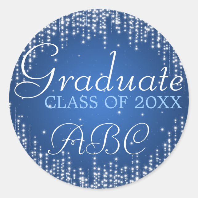 Graduation Elegant Night Dazzle Blue Classic Round Sticker (Front)