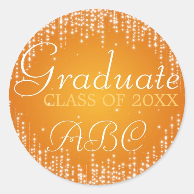 Graduation Elegant Night Dazzle Orange Classic Round Sticker (Front)
