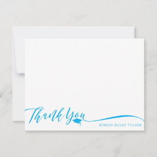 Graduation Elegant Script Sky Blue Stationery Thank You Card