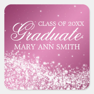 Graduation Elegant Sparkling Wave Pink Square Sticker