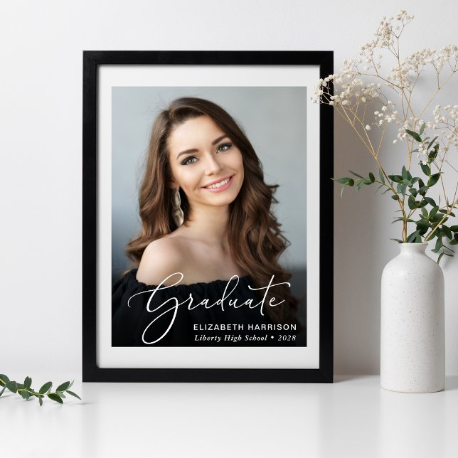 Graduation Elegant White Script Photo Overlay Poster (Creator Uploaded)