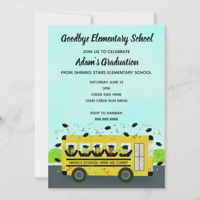 Graduation Elementary School Bus Party Invitation (Front)