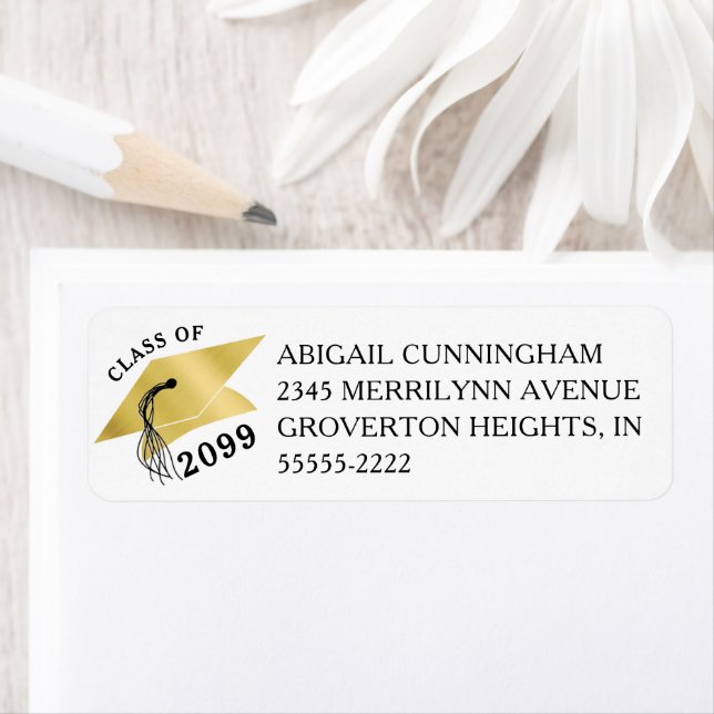 Graduation Faux Gold Foil Cap Year Return Address Label (Insitu)