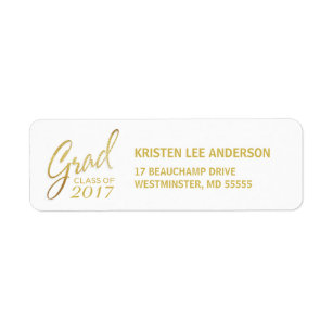 Graduation Faux Gold Foil Elegant Handwriting Return Address Label