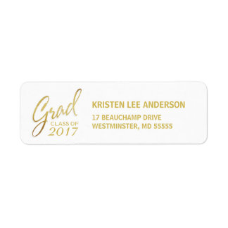 Graduation Faux Gold Foil Elegant Handwriting Return Address Label