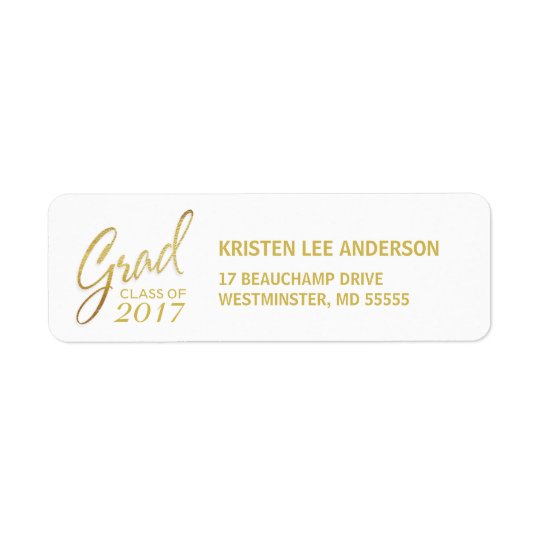 Graduation Faux Gold Foil Elegant Handwriting Return Address Label