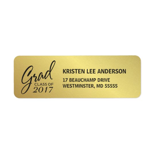 Graduation Faux Gold Foil Elegant Handwriting Return Address Label