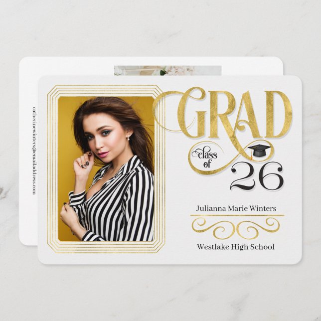 Graduation Faux Gold Leaf Class of 2025 Photo Invitation (Front/Back)