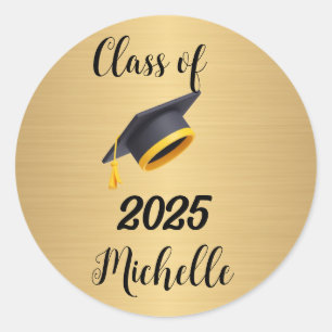 Graduation Faux Metallic Gold Handwritten Script Classic Round Sticker