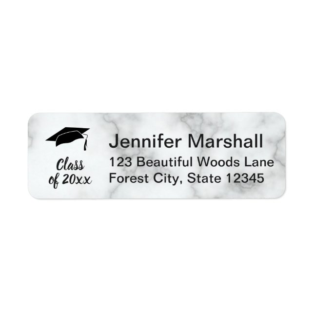Graduation Faux White Marble Grad's Return Address Label (Front)