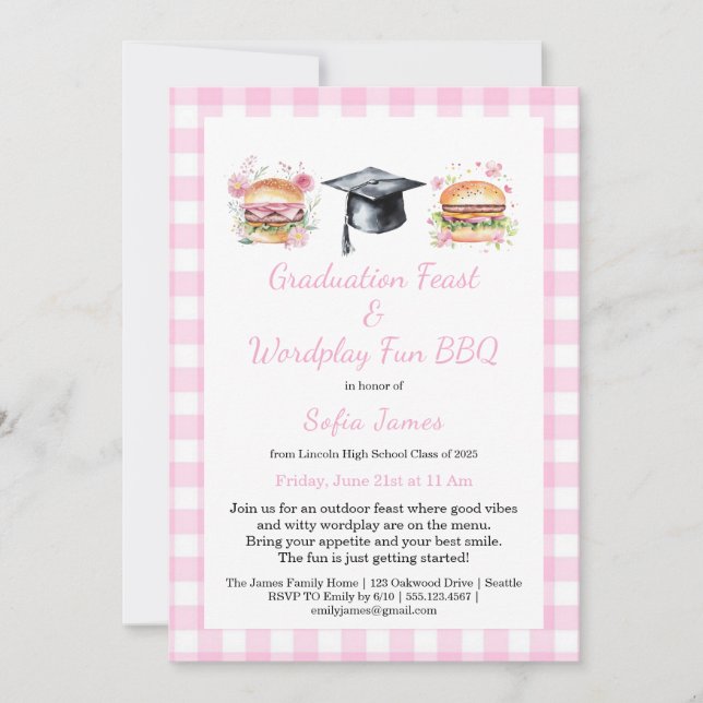 Graduation Feast Wordplay Fun BBQ Invitation (Front)